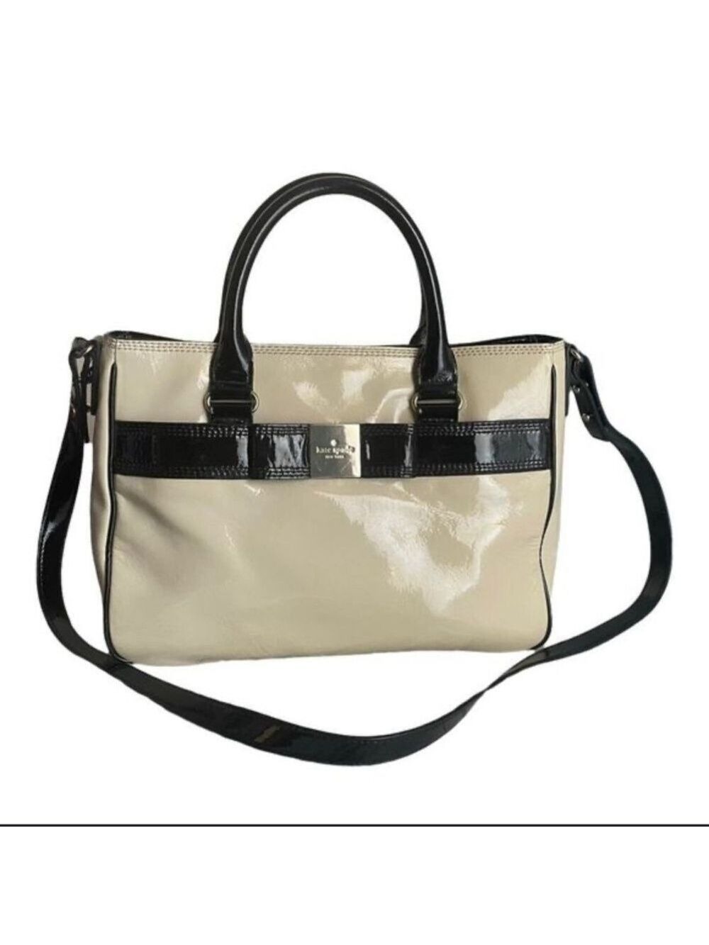 Kate spade cream and black patent leather bow detail crossbody shoulder bag - Picture 1 of 13